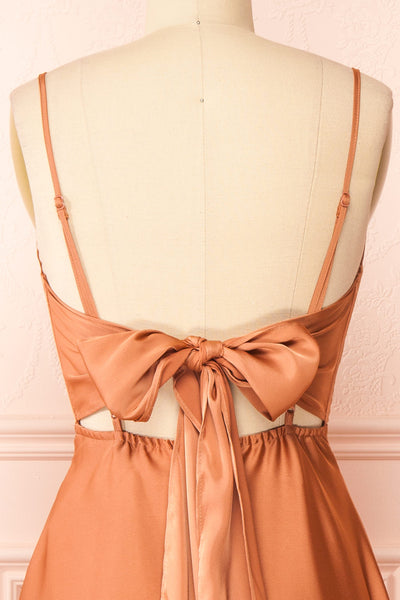 Prudence Rust Silky Midi Dress| Boutique 1861 back close-up
