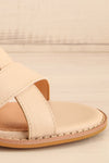 Puako Beige Block Heel Sandals | La petite garçonne side front close-up