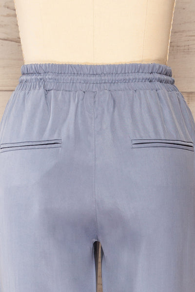 Puck Blue High-Waisted Drawstring Pants | La petite garçonne  back close up