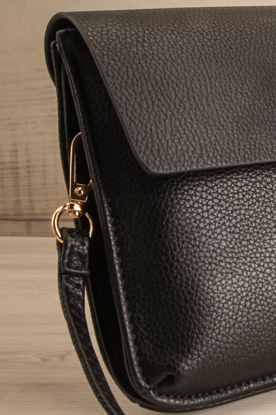 Puppis Black Textured Faux-Leather Handbag | La petite garçonne side close-up