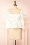 Qatayef White Puffy Sleeve Floral Crop Top | Boutique 1861 front view