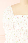 Qatayef White Puffy Sleeve Floral Crop Top | Boutique 1861 front close-up