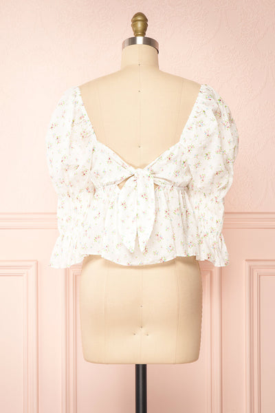 Qatayef White Puffy Sleeve Floral Crop Top | Boutique 1861 back view