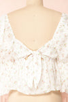 Qatayef White Puffy Sleeve Floral Crop Top | Boutique 1861 back close-up