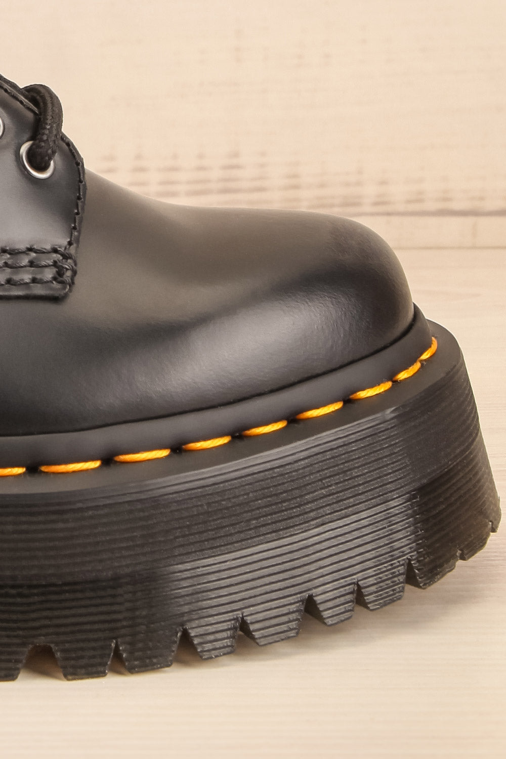8053 Quad Black Polished Smooth | Platform Shoes side front close-up