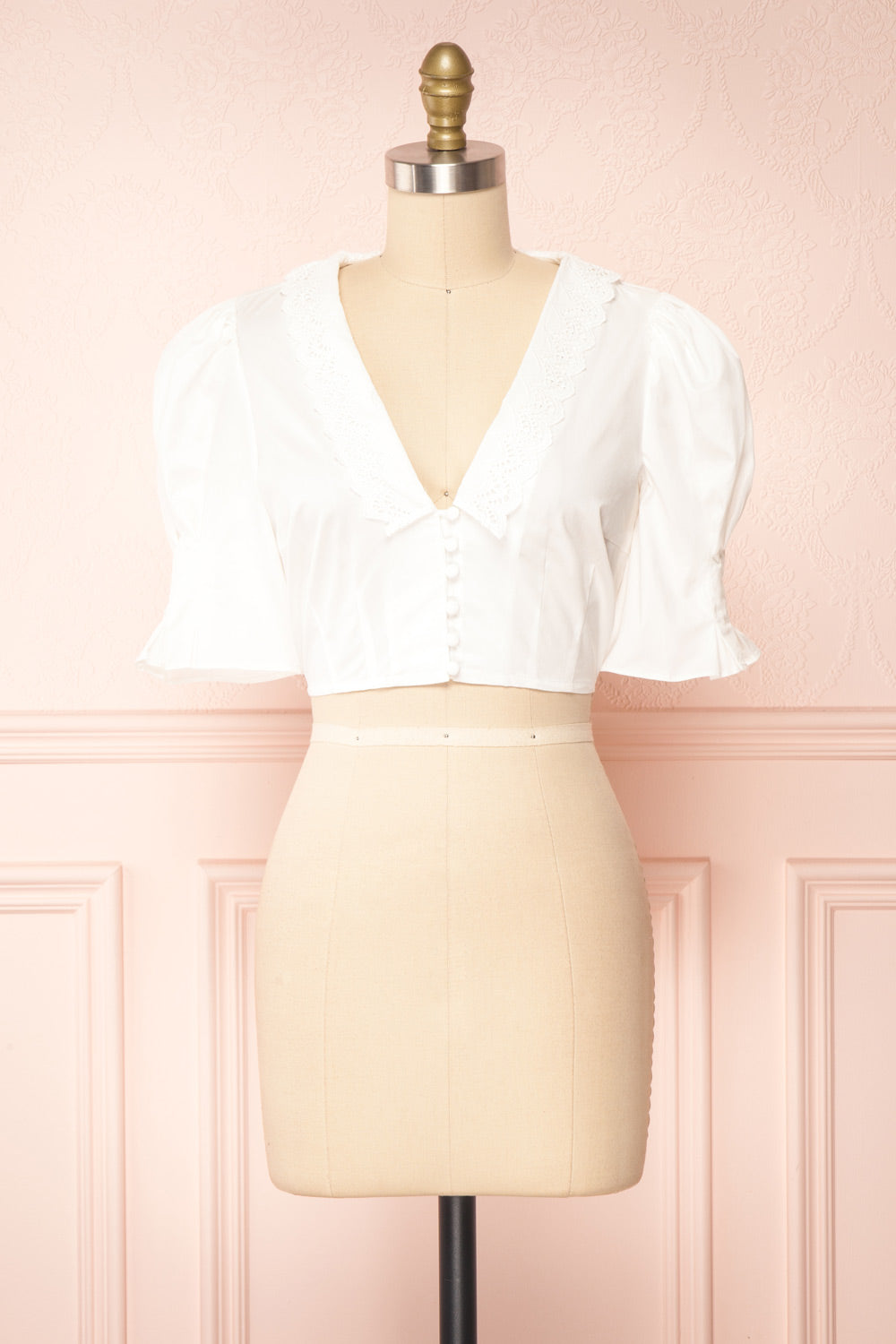 Quercus White Cotton Cropped Blouse | Boutique 1861 front view