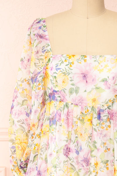 Quinnie Shimmery Floral Midi Dress | Boutique 1861 front close-up