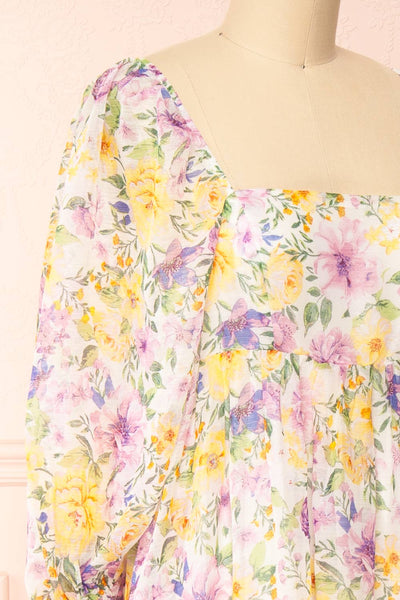 Quinnie Shimmery Floral Midi Dress | Boutique 1861 side close-up
