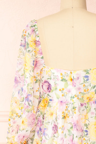Quinnie Shimmery Floral Midi Dress | Boutique 1861 back close-up