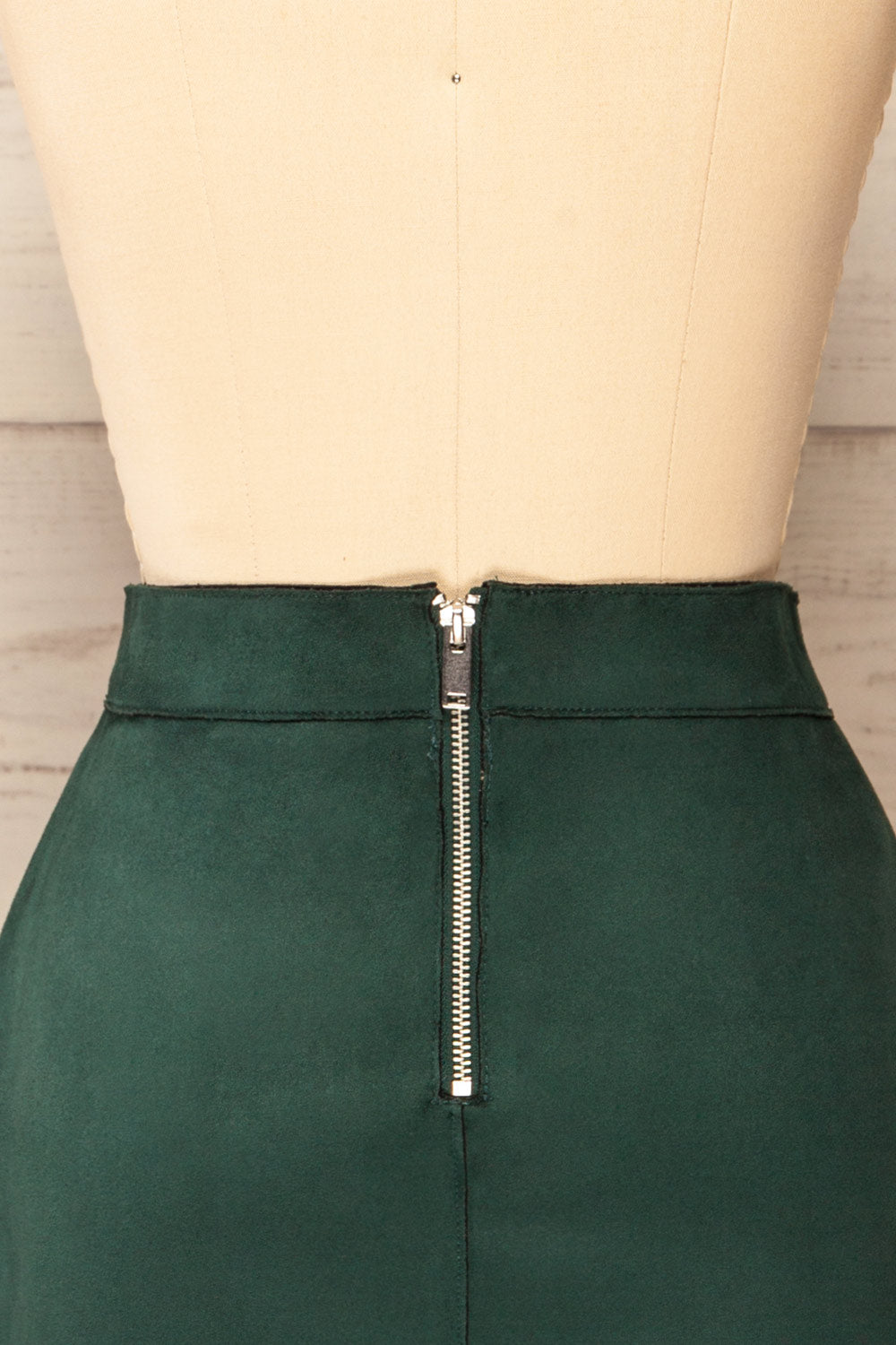 Quirion Emerald Faux Suede Short Skirt | La petite garçonne back close-up