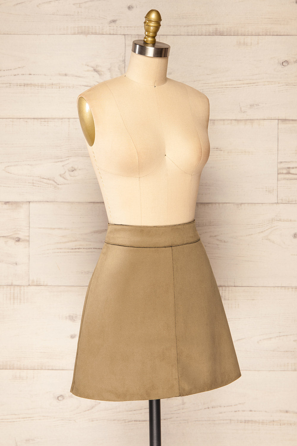 Quirion Taupe Faux Suede Short Skirt | La petite garçonne  side view