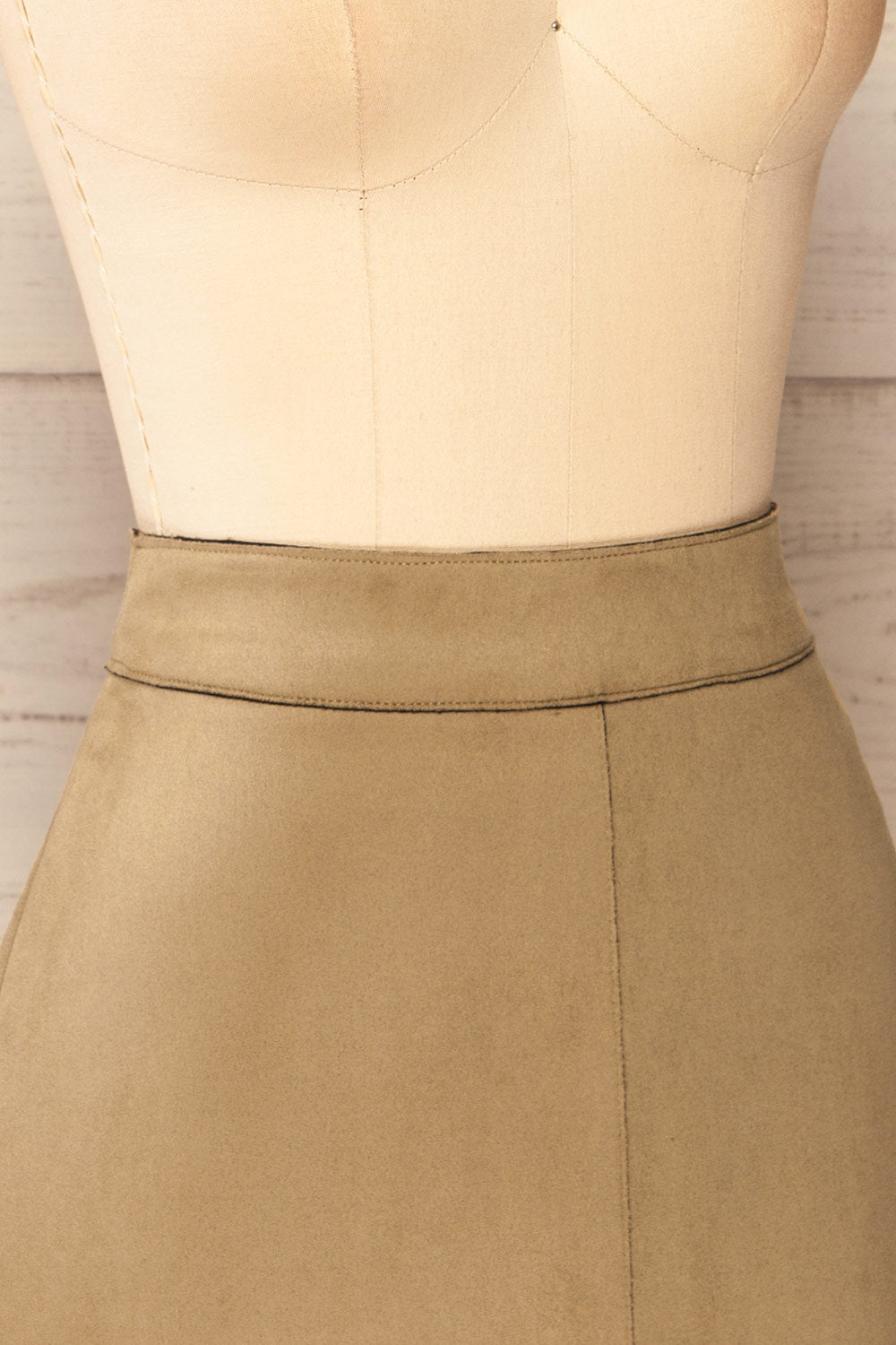 Quirion Taupe Faux Suede Short Skirt | La petite garçonne  side close-up