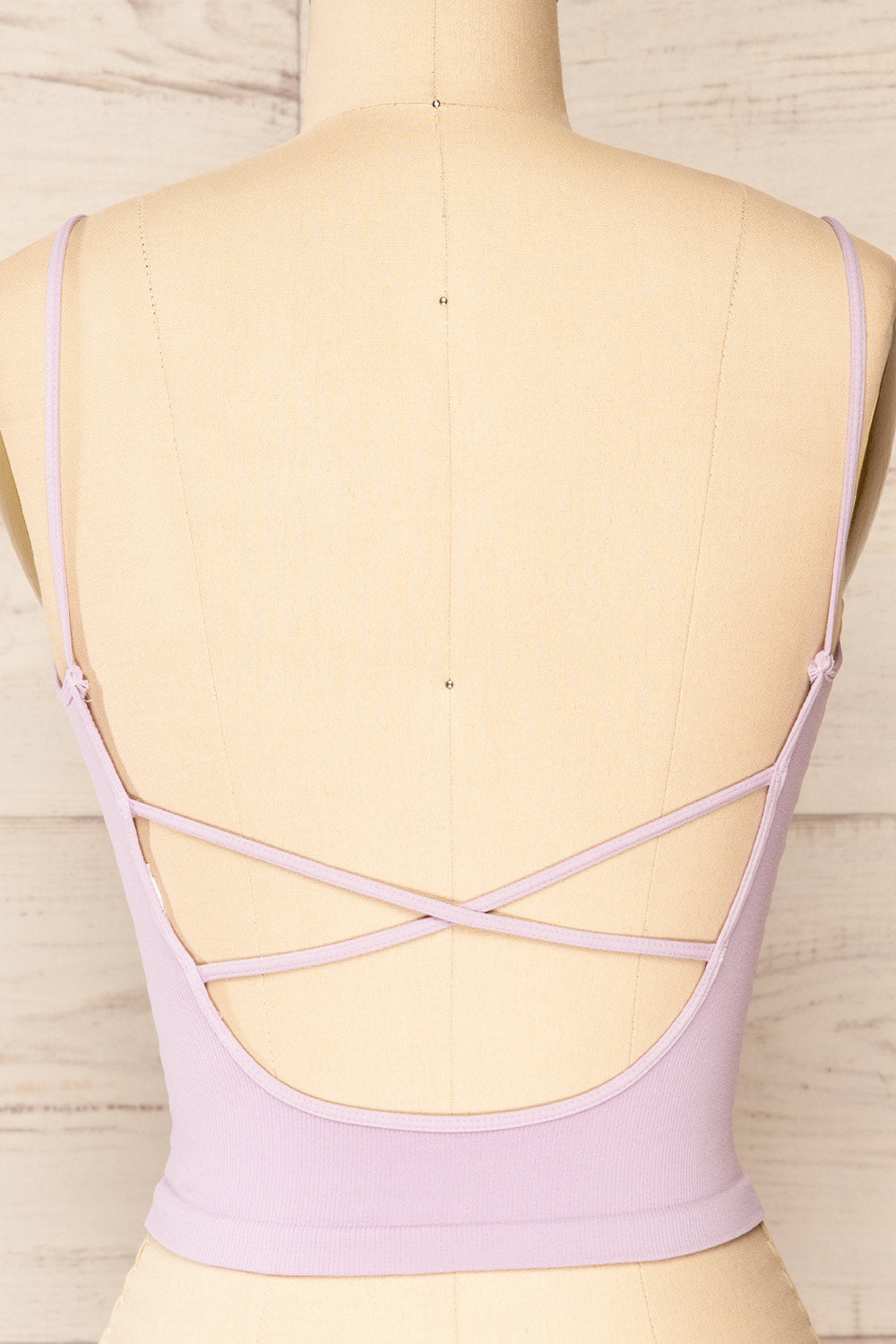 Qyppa Lilac Fitted Crossed Back Crop Top | La petite garçonne back close-up