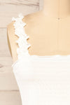 Raciaz White Crop Top with Ruffles | La petite garçonne front close-up