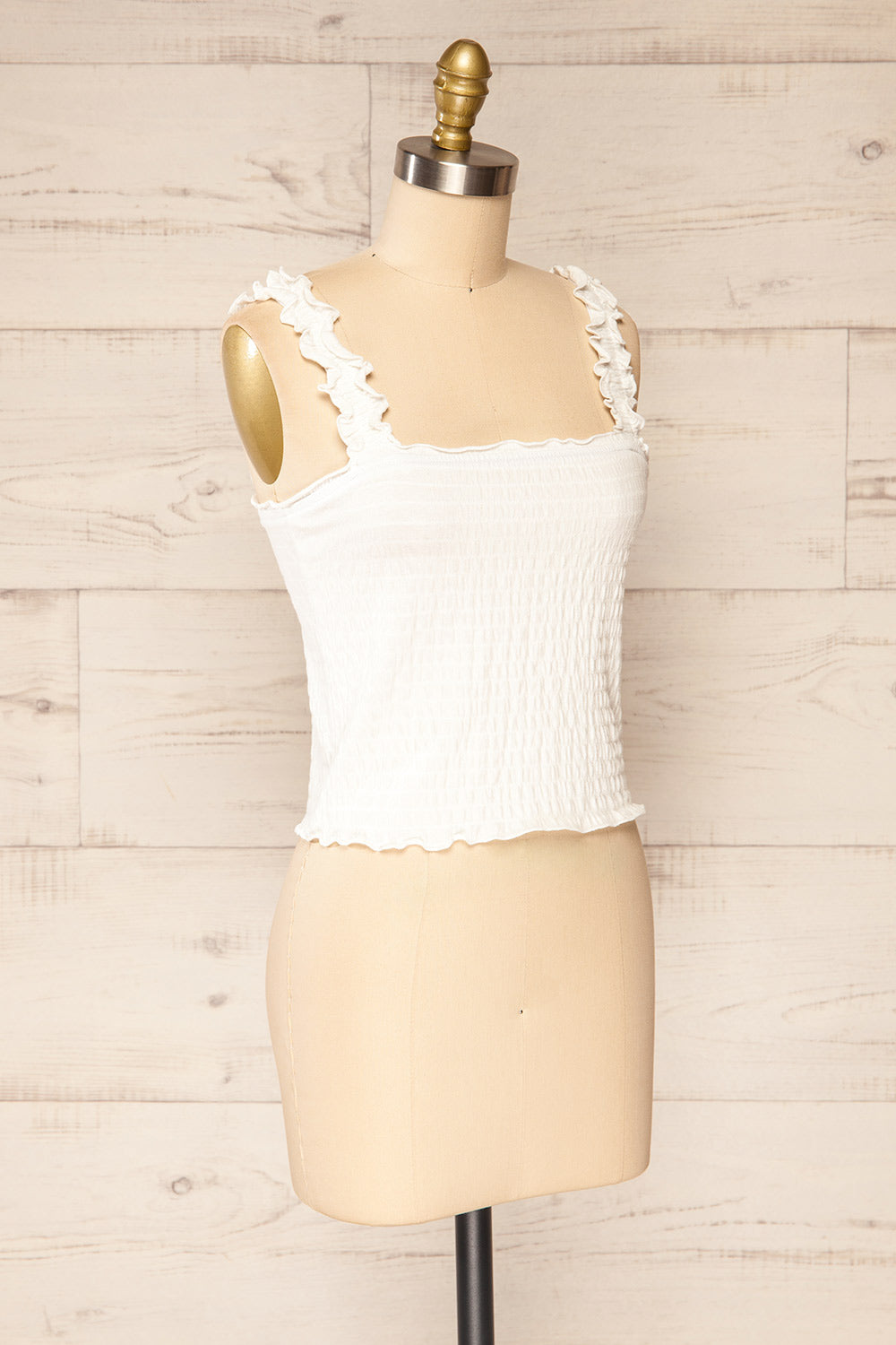 Raciaz White Crop Top with Ruffles | La petite garçonne side view