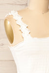 Raciaz White Crop Top with Ruffles | La petite garçonne side close-up