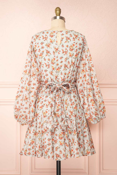 Racuchy Sage Green Floral Long Sleeve A-Line Dress | Boutique 1861 back bow