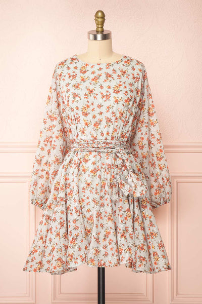 Racuchy Sage Green Floral Long Sleeve A-Line Dress | Boutique 1861 front view