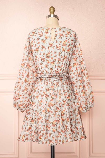 Racuchy Sage Green Floral Long Sleeve A-Line Dress | Boutique 1861 back view