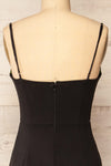 Raelyn Black Fitted Midi Dress w/ Rhinestone Detail | La petite garçonne back close-up