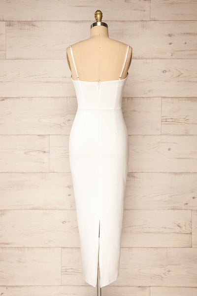Raelyn White Fitted Midi Dress w/ Rhinestone Detail | La petite garçonne back view