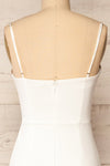 Raelyn White Fitted Midi Dress w/ Rhinestone Detail | La petite garçonne back close-up