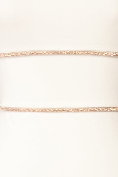 Raelyn White Fitted Midi Dress w/ Rhinestone Detail | La petite garçonne details