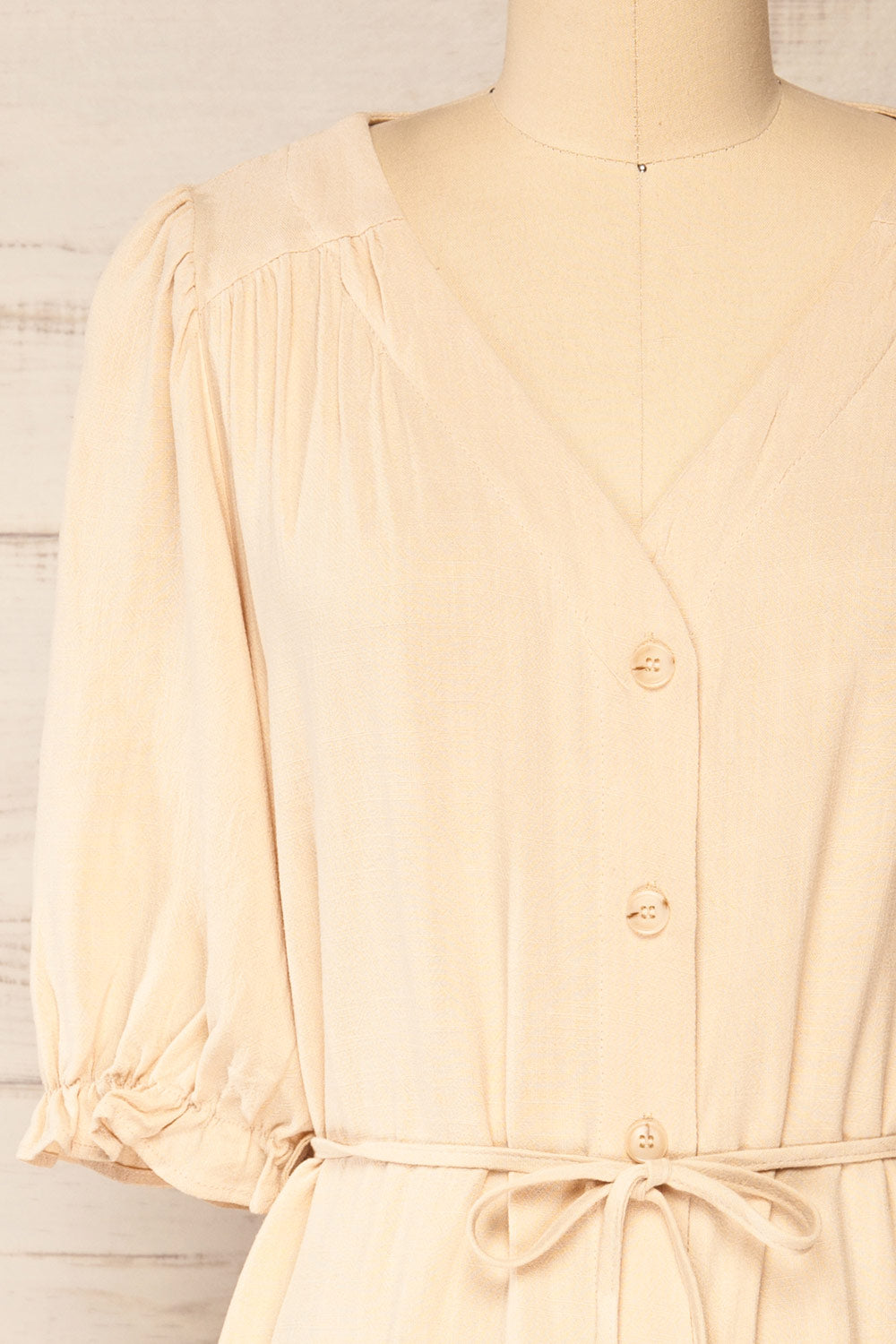 Rajgrod Faux Linen Midi Collared Dress | La petite garçonne front close-up