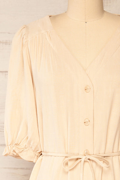Rajgrod Faux Linen Midi Collared Dress | La petite garçonne front close-up