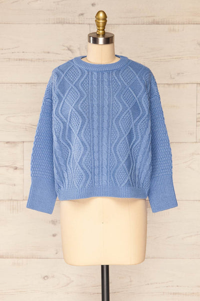 Randers Blue Knit 3/4 Sleeves Top | La petite garçonne front view