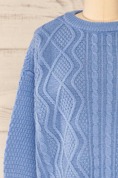 Randers Blue Knit 3/4 Sleeves Top | La petite garçonne front close-up