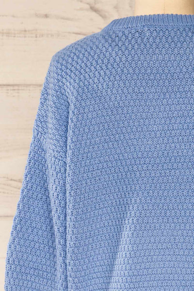 Randers Blue Knit 3/4 Sleeves Top | La petite garçonne back close-up