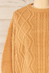 Randers Tan Knit 3/4 Sleeves Top | La petite garçonne front close-up