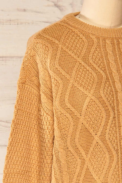 Randers Tan Knit 3/4 Sleeves Top | La petite garçonne side close-up