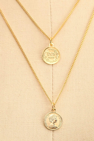 Rania Llewellyn Set of two Gold Medallion Necklaces close-up