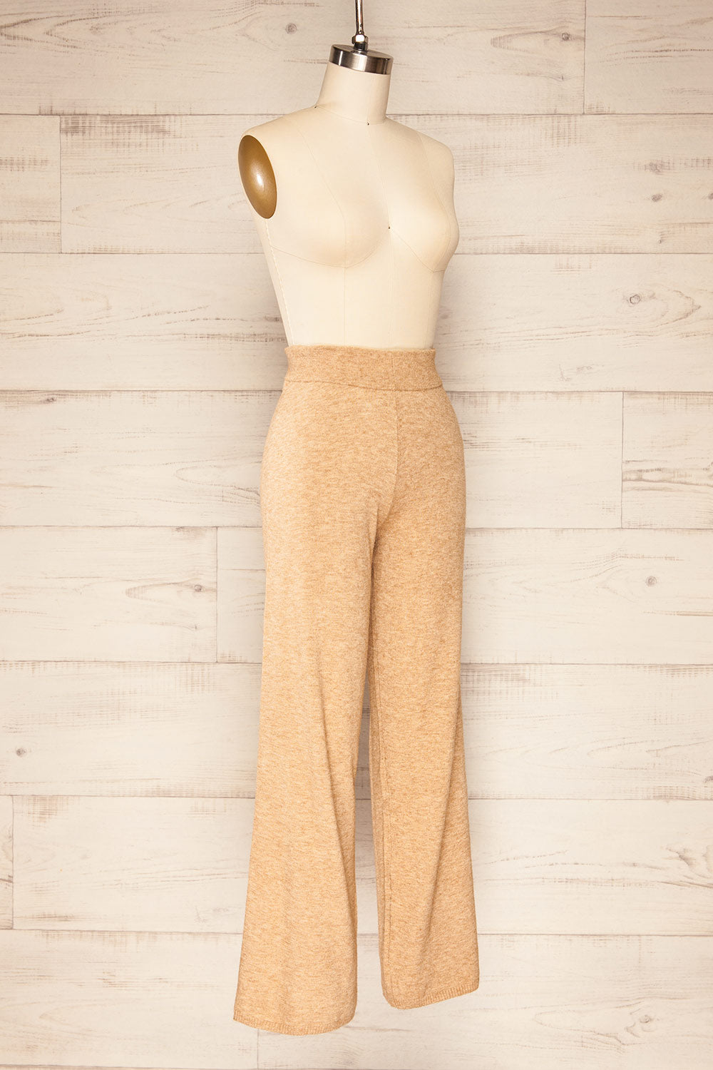 Raphart Beige High-Waisted Wide Leg Lounge Pants | La petite garçonne side view