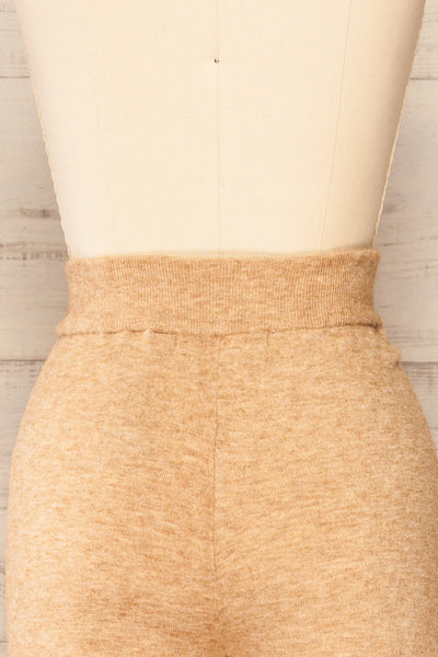 Raphart Beige High-Waisted Wide Leg Lounge Pants | La petite garçonne back close-up
