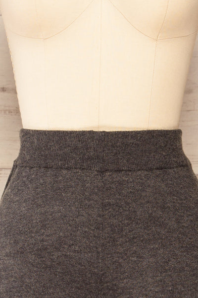Raphart Grey High Waisted Wide Leg Lounge Pants | La petite garçonne front close-up