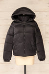 Rasdale Black Short Puffer Coat w/ Pockets | La petite garçonne front view hood