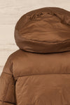 Rasdale Brown Short Puffer Coat | La petite garçonne  back close up hood