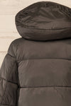 Rasdale Charcoal Short Puffer Coat | La petite garçonne  back close up hood