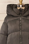 Rasdale Charcoal Short Puffer Coat | La petite garçonne  front close up