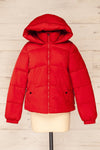 Rasdale Red Short Puffer Coat | La petite garçonne front view hood