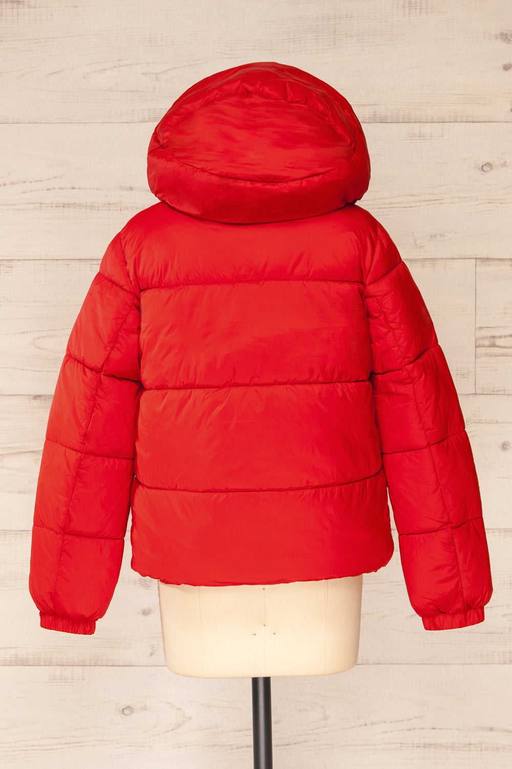 Rasdale Red Short Puffer Coat | La petite garçonne back view hood