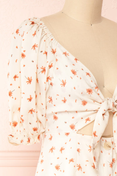 Rauha Front Tie Puff Sleeve Floral Dress | Boutique 1861 side close-up