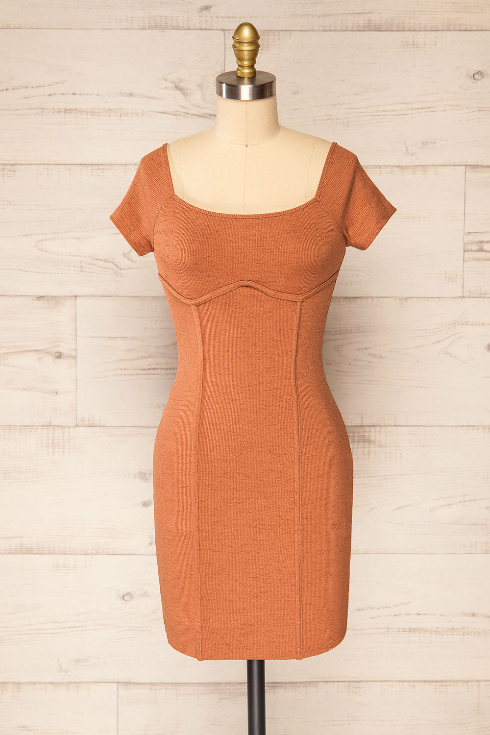 Rawa Clay Short Sleeve Fitted Ribbed Dress | La petite garçonne front view 