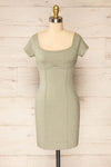 Rawa Olive Short Sleeve Fitted Ribbed Dress | La petite garçonne front view
