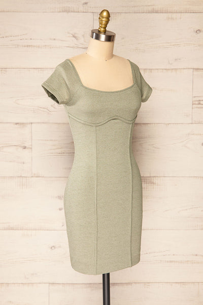 Rawa Olive Short Sleeve Fitted Ribbed Dress | La petite garçonne side view