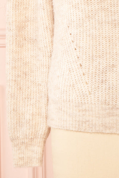 Reagan Beige Buttoned Collar Sweater w/ Lace | Boutique 1861 bottom close-up