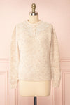 Reagan Beige Buttoned Collar Sweater w/ Lace | Boutique 1861 front view